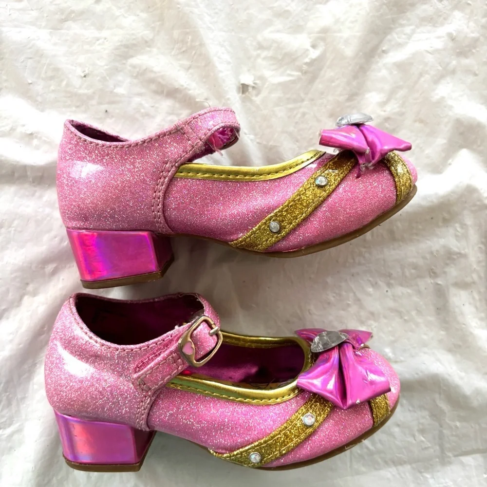 Disney princess toddler girl dress up low heel shoes pink & gold SZ 7 Worn